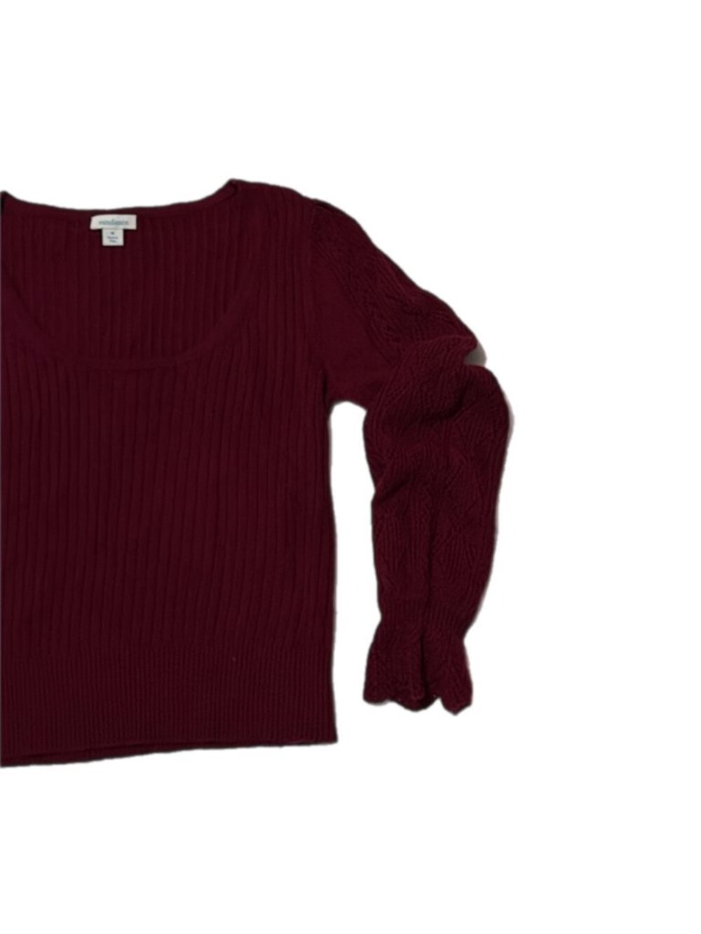 Sundance Sweater Womens M Burgundy Crop Lace Flounce Cuff Cottage Artsy Boho - Picture 16 of 16